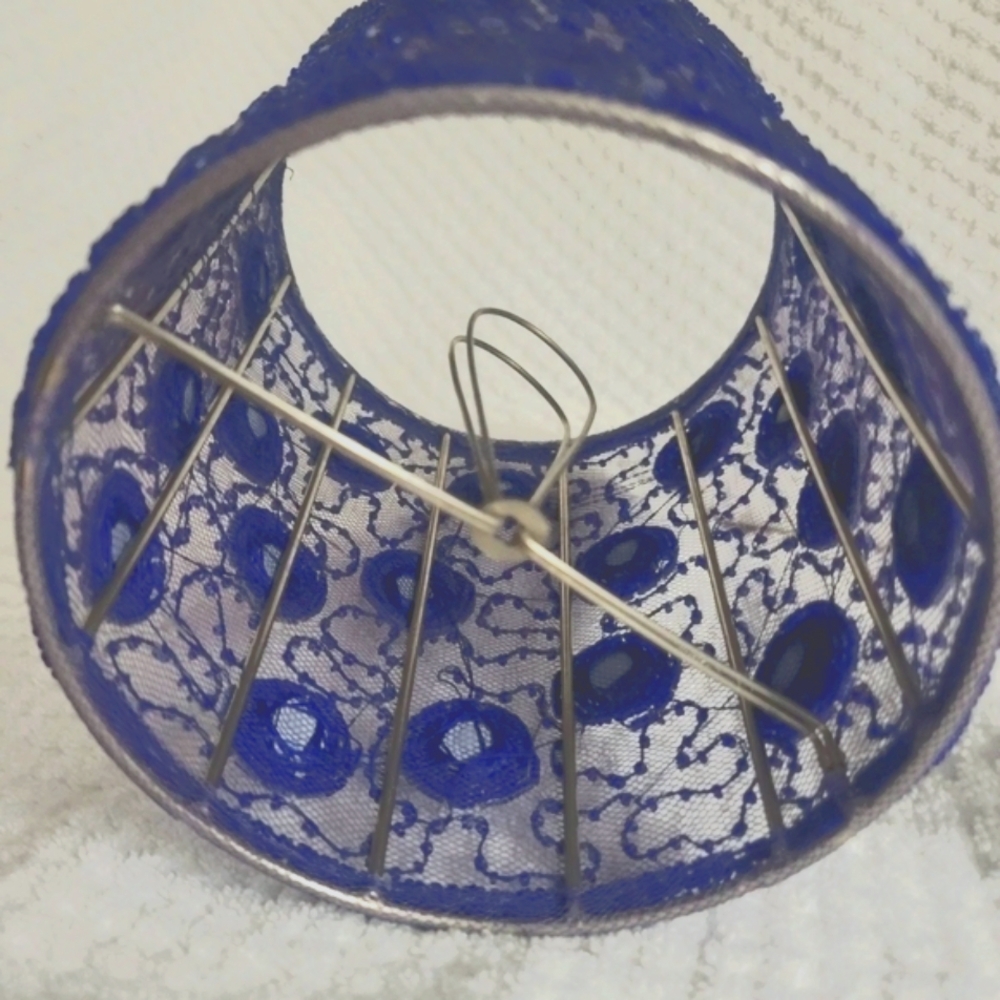 Purple Lamp Shade, Beaded Metal Frame,Tiny Mirrors Shabby Chic Feminine 6" X 5" - Picture 4 of 8
